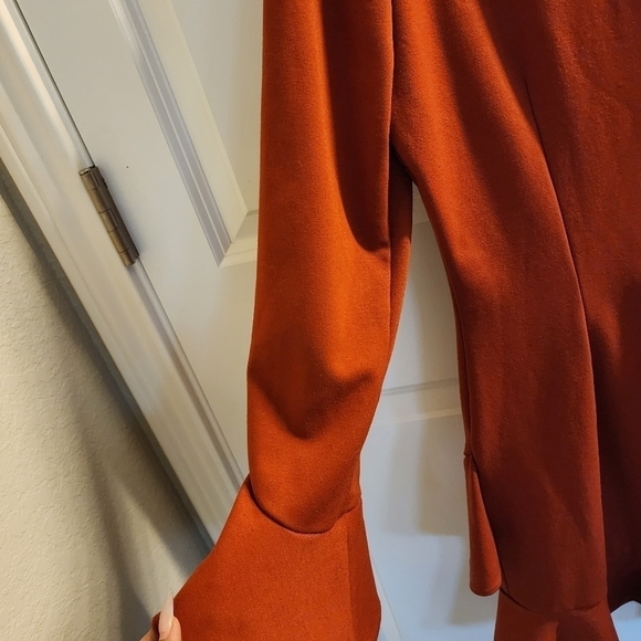 Gianni Bini The In Crowd Bell Sleeve Ruffle Sophie Mini Dress burnt orange 12 - Picture 5 of 11